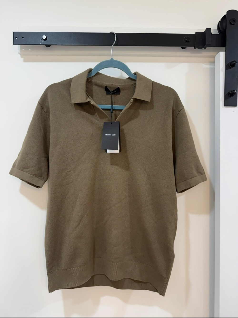 Massimo Dutti Modern Knit Polo Shirt - Olive Green